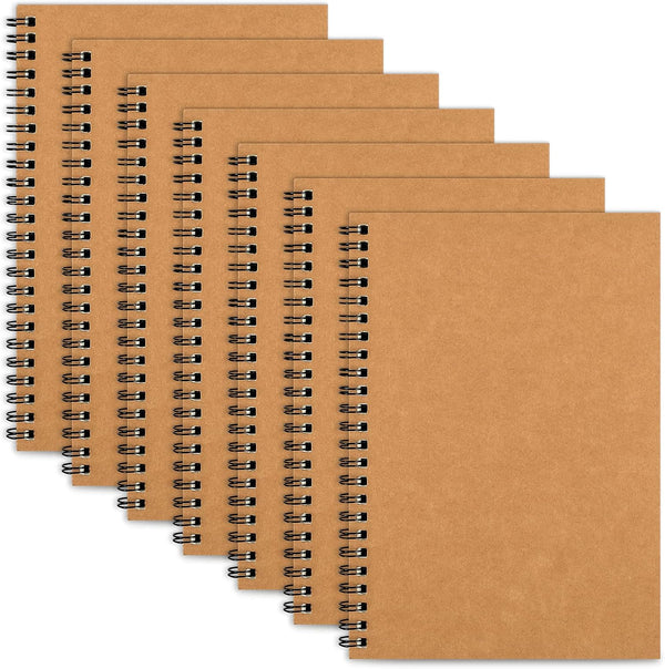 LABUK 7 Pack Blank Notebook, 100 Pages Unlined Spiral Notebook, 8.3"x 5.5" Soft Cover Kraft Memo Notepads