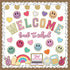 Back to School Bulletin Board Kit 110Pcs Boho Groovy Paper Cutouts with Glue Points for Classroom Party