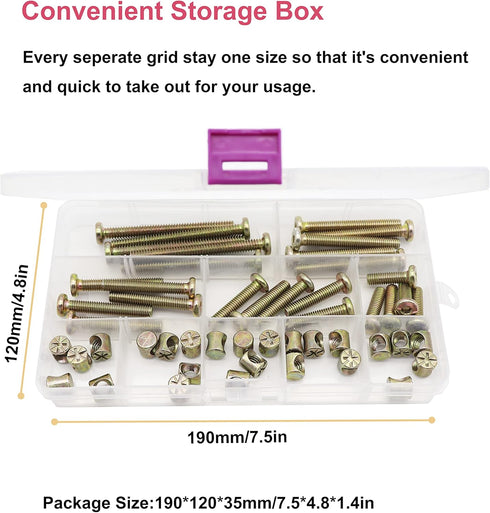 cSeao 50pcs M6 M6x15mm/25mm/35mm/45mm/55mm Crib Bolts Replacement Kit, Zinc Plated Socket Cap Screws Barrel Nuts