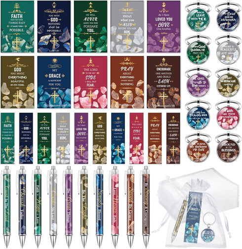 Jetec 150 Bible Verses Gift Set, 30 Christian Bookmarks, Pens, Notebooks, Keychains, Organza Bags for Office Church