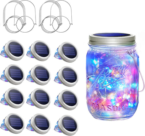 SunKite Solar Mason Jar Lights, 12 Pack 30 LED Waterproof Fairy Firefly