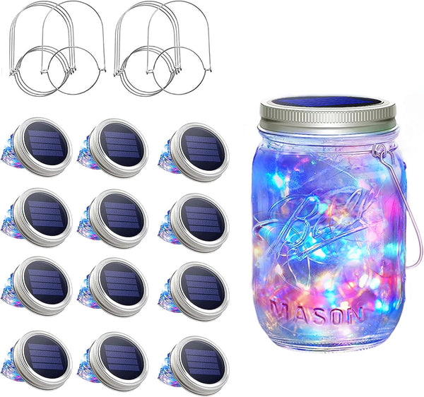 SunKite Solar Mason Jar Lights, 12 Pack 30 LED Waterproof Fairy Firefly