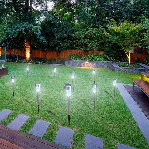 Kcelarec (10pcs-White Stainless Steel Outdoor Solar Lights - Waterproof, LED Lawn Lamps Lighting Solar Powered Outdoor