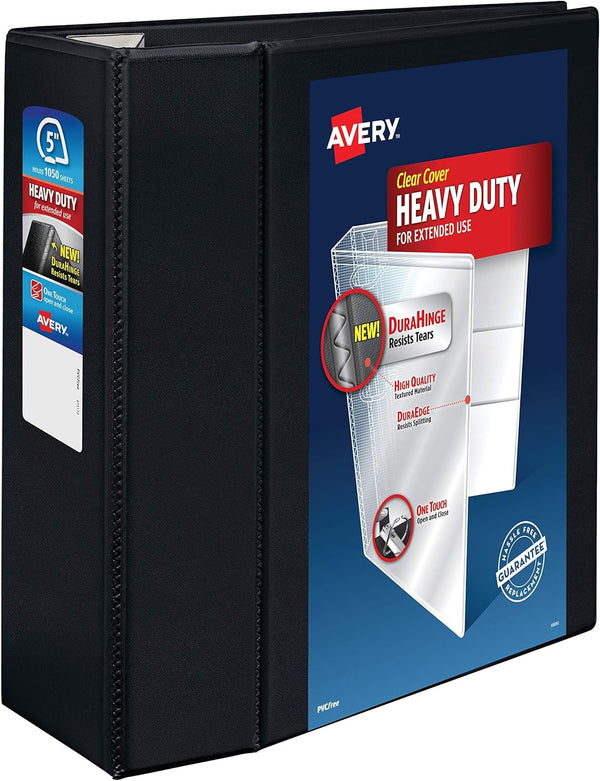 Avery Heavy-Duty View 3 Ring Binder, 1 Black Binder, 5 Inch One Touch EZD Rings, 2.3/4.8 Inch Spine (79606)