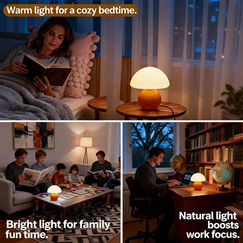 3-Way Dimmable Dimmable Orange Mushroom Lamp - Plug Powered Small Desk Table Lamp with Ambient, Night Light
