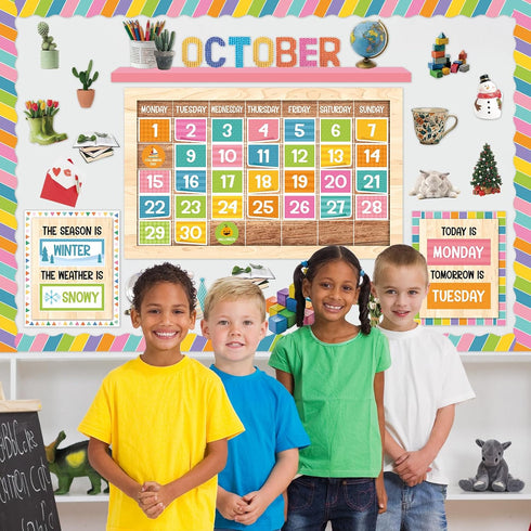 party greeting 157Pcs Calendar Bulletin Board Sets, Classroom Decoration for Learning Activities