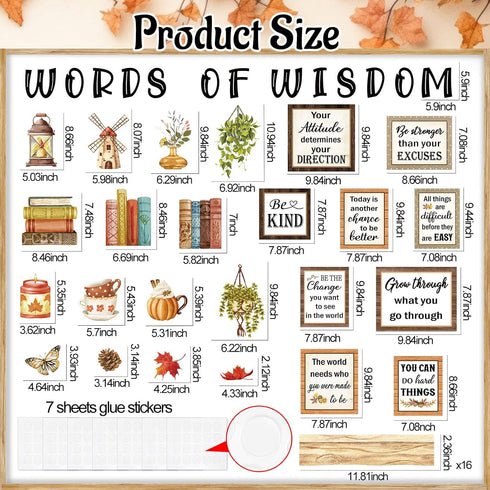 Set, Qilery Bookshelf Bulletin Board Motivational Words of Wisdom Cutouts for Classroom Decor, Rustic Boho Library