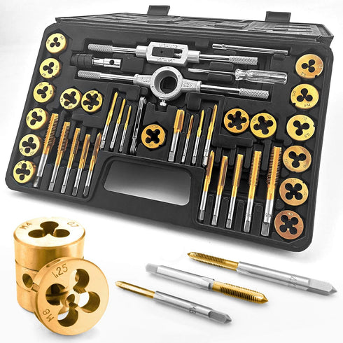 Azuno 40PCS Metric Tap and Die Set, Titanium Coated GCr15 Bearing Steel