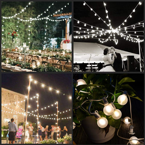 25Ft G40 27 G40 Bulbs, LED Outdoor Christmas Frosted White String Lights with White Pearl Shatterproof Connectable