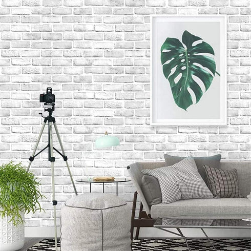 Yancorp 10ft White Gray Brick Wallpaper, Peel and Stick Vinyl Wrap, Self-Adhesive Contact Paper