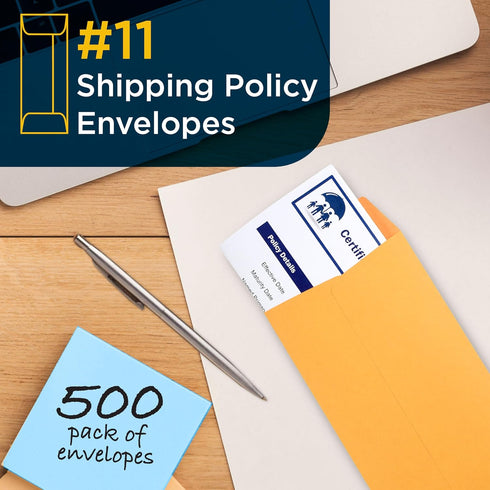 Guardian #11 Paper Shipping Policy Envelopes - Pack of 500 Blank Envelopes for Documents, 4 ½ x 10 ? Inches