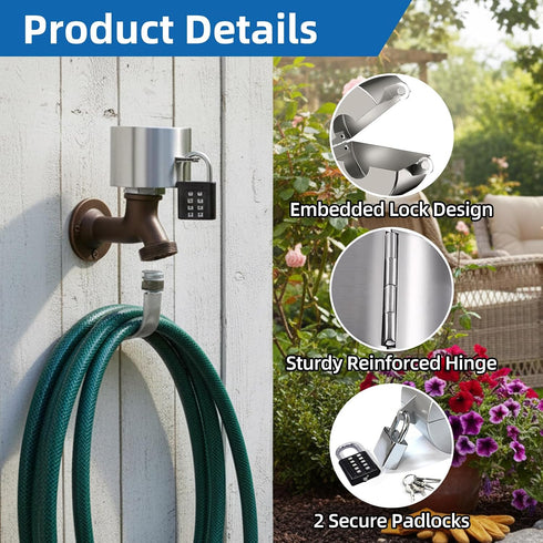 BOMAOO 2 (1.32.5 Inch Outdoor Faucet Lock, Stainless Steel Water Spigot Lock with Padlock, Hose Bib & Gate Valve Lock