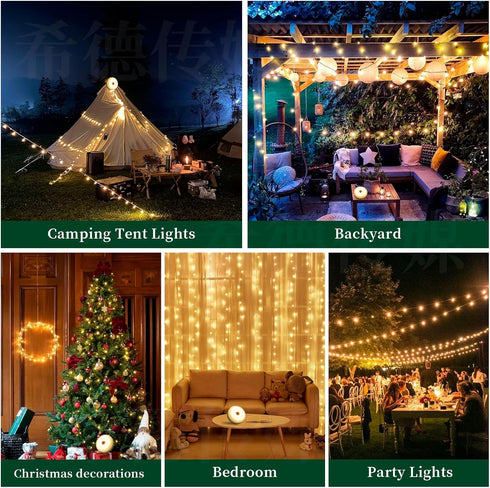 130LEDs,33 13 4 in1 Solar Camping String Lights FT Fairy Lights with Lighting,Portable Waterproof Camping