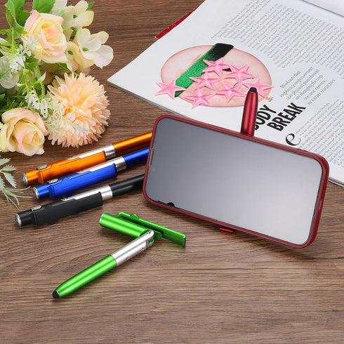 MECCANIXITY Multifunction Stylus Pen, Capacitive Touch Screen Ballpoint Pens with LED Light, Red, Foldable Phone Holder