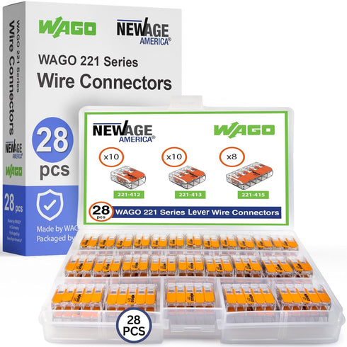 WAGO 221 Series 28pc Compact Splicing Wire Connectors Assortment Pack with Case, includes 221-412, 221-413, 221-415