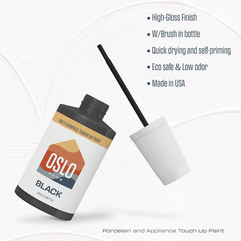 Porcelain + Appliance Touch Up Paint, Black, 20ml High Gloss with Brush for Bathroom Fixtures