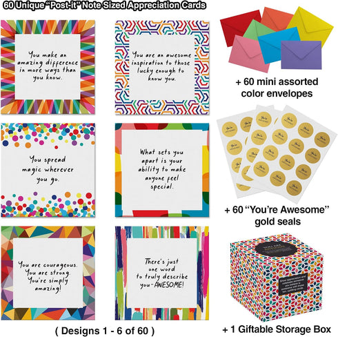 60 3.5x3.5. Dessie Inspirational Cards With Envelopes You Are Awesome Seals for Appreciation, Encouragement,Gratitude