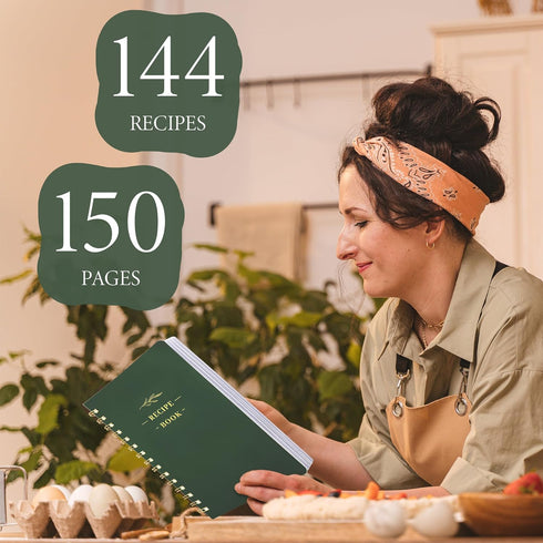 Perfect Blank Recipe Book, Hardcover Personal Recipe Notebook to Write 144 Exclusive Recipes (olive-green)