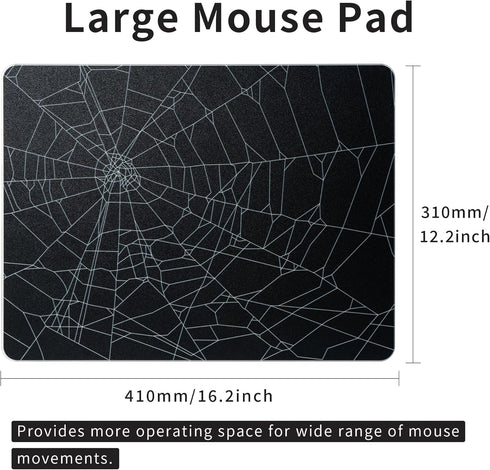 GMKWTL 410mm*310mm, XVX Glass Mouse Pad for Gaming, Black Spider Webs Hard Gaming Mousepad, Professional Large Mouse