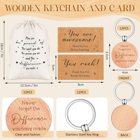 Yeaqee 12 Sets Employee Appreciation Gift Include Motivational Burlap Drawstring Bags Wood Retractable Ballpoint Pens Inspirational Keychain Thank You Kraft Cards for Coworker Office Supplies by Yeaqee