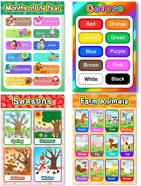 Blulu 8 Educational Preschool Poster for Toddler and Kid Learning, 16 x 11 Inch with 60 Glue Point Dots for Classroom