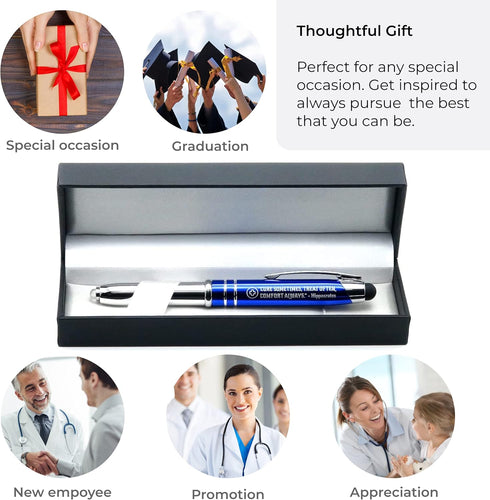 Medical Gift Pen with Inspirational Quote, "Cure Sometimes, Treat Often, Comfort Always" - Engraved Pen with Light &