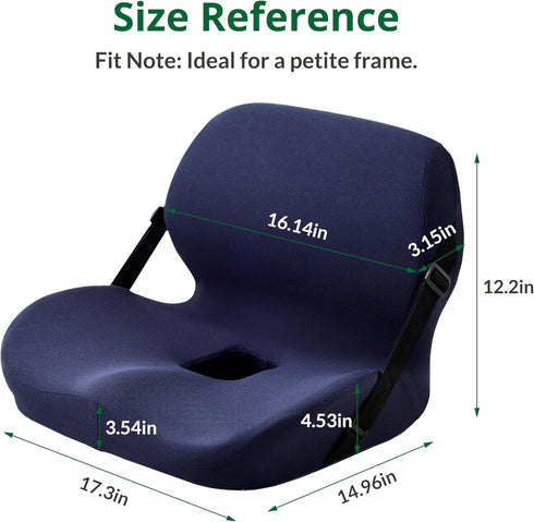 FuturaLoom Ergonomic Seat Cushion for Sciatica Relief & Long Driving - Memory Foam Back Support with Adjustable Strap
