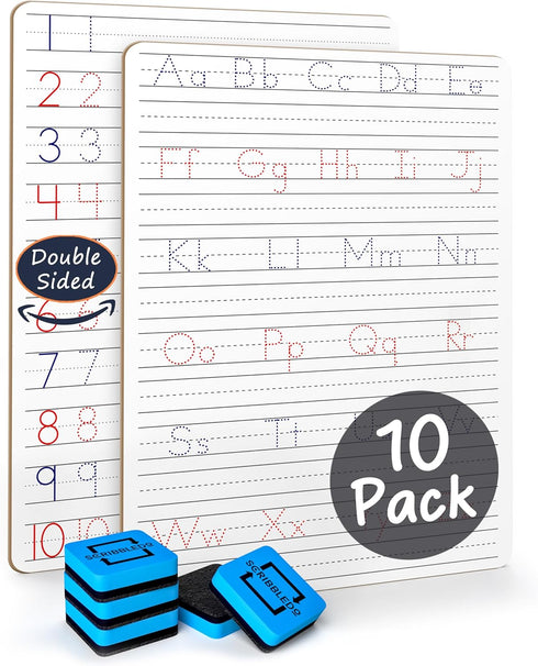Dry Erase Handwriting Practice White Boards, 10 Boards & Erasers