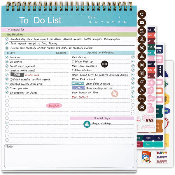 To Do List Notepad, Spiral Bound Undated Daily Planner, 52 Sheets 8.5" X 10.5" Task Planning Pad for Home Office