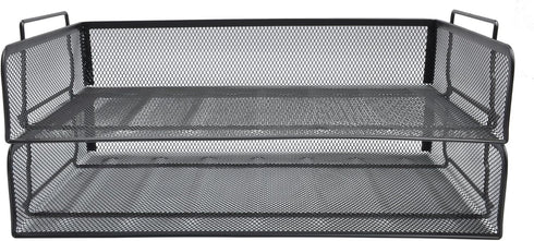 Easepres 2 Tier STACKABLE Desktop Document Letter Tray Organizer - The Mesh Collection, Black