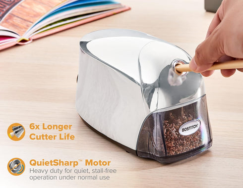 Bostitch Office QuietSharp Executive Heavy Duty Electric Pencil Sharpener - 65% Faster Sharpening, 6X Longer Cutter
