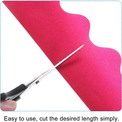 PATIKIL 30 Pack Scalloped Bulletin Board Border, 3" x 13" Trim Strips for Classroom, Locker, Black Board, Shine Rose Red