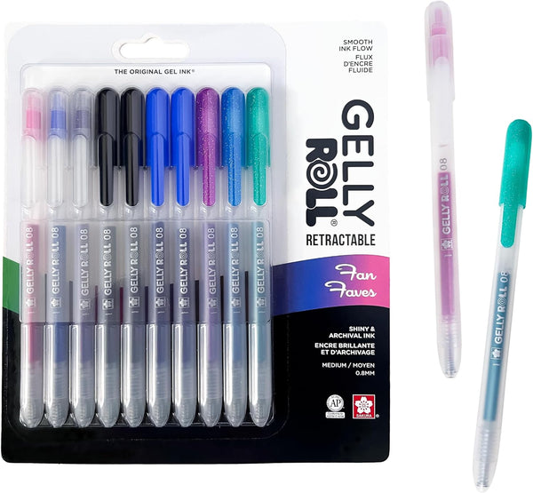 SAKURA Gelly Roll Retractable Gel Pens, Sparkle Color Set, Medium Point Ink for Journaling and Art, 10 Pack