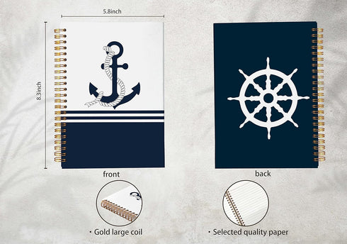 Navy Nautical Lined Spiral Journal Notebook, 8.3×5.5 Inches, Hardcover College Ruled for Work Note Taking