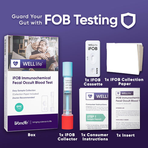 Immunochemical 1 10 WELLlife iFOB Fecal Occult Blood Test, Colon Screening Test Kit Stool Test at Home Easy to Use