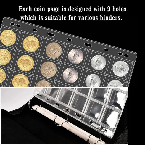 Ettonsun 10 Sheets 30-Pocket Coin Collecting Pages, Binder Inserts Coin Pocket Pages for Most Coin Collection Albums