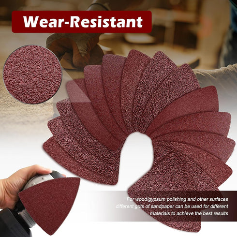104Pcs Oscillating Tool Detail Sanding Pads Kit - 2 Triangle and 2 Finger Sanding Pads, 100 Multitool Sandpaper