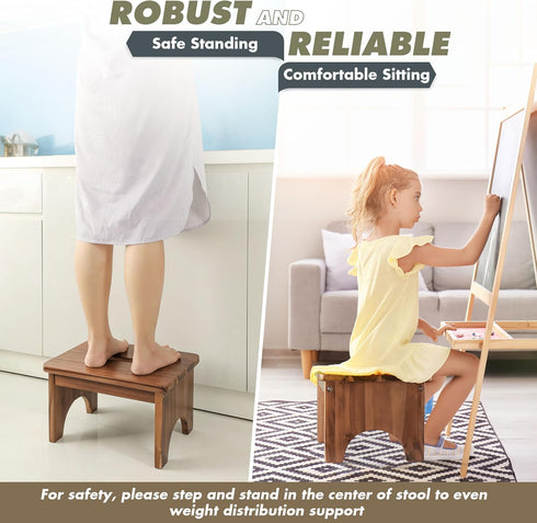 Wooden Step Stool, 9in Heavy Duty Portable Nonslip Step Stool with 550 Load Capacity for Home