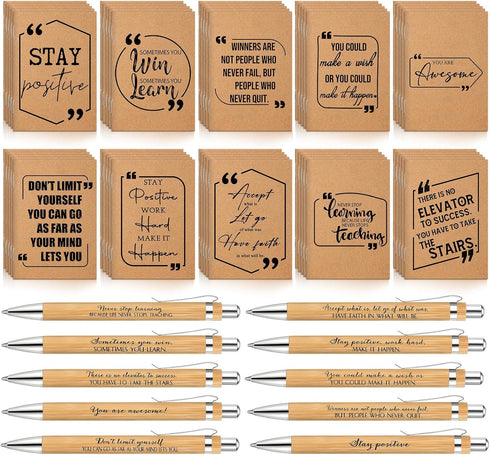 Fulmoon 200 Pcs Employee Christmas Appreciation Gifts, Bulk Kraft Inspirational Notebook, Motivational Bamboo Pen