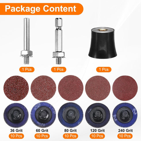 53pcs Set 1" 1/4" 36/60/80/120/240 HARFINGTON Quick Change Discs Roll Lock Sanding Discs with Shank Pad Holder Grit