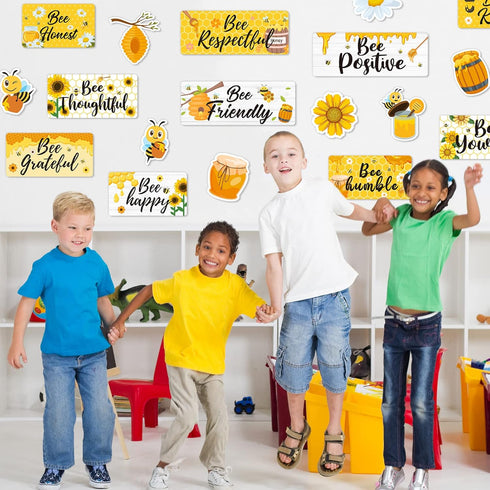 Whaline 26Pcs Bee Motivational Bulletin Board - Inspirational Bumble Bee Cutouts for School Wall Art Decor