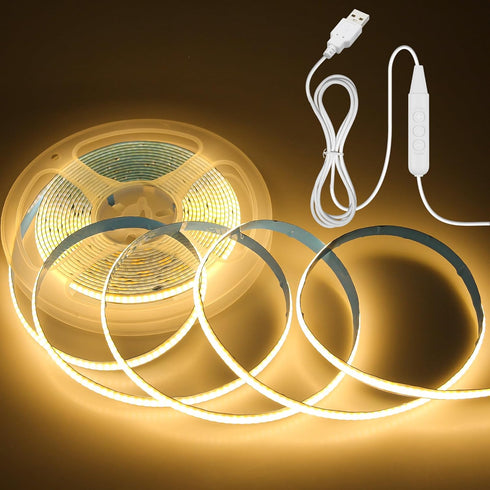 Aclorol COB LED Strip Lights USB Powered 16.4FT/5M 1600Leds Warm White 8mm