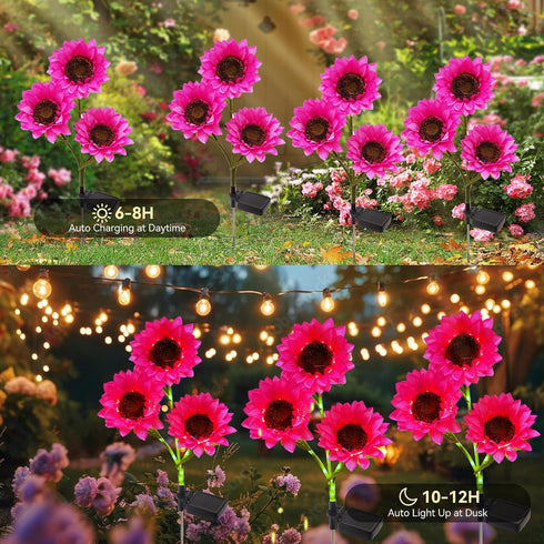 KAIVESEA 3 Pack Solar Garden Flowers Lights Outdoor Waterproof Sunflower Solar Lights for Yard Decorations Garden Decor
