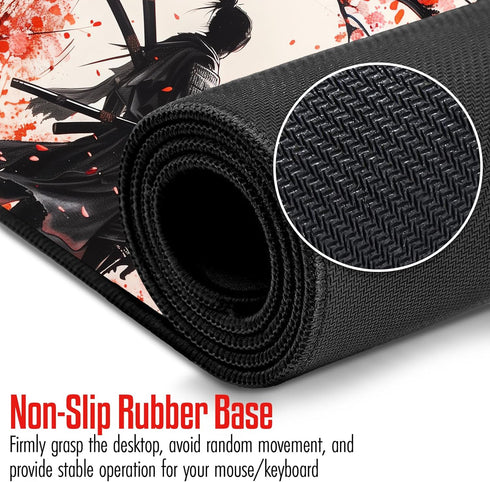 Large Japanese Gaming Mouse Pad, White and Red, Premium Non-Slip Anime Desk Pad, Waterproof 31.5 x 15.7 in (sam3)