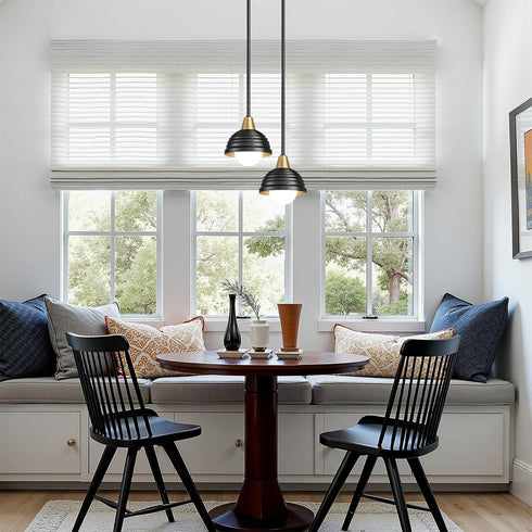 3 Pack 6 Inch Industrial Kitchen Pendant Light Fixtures: Metal Modern Chandelier - Adjustable Farmhouse Black & Gold