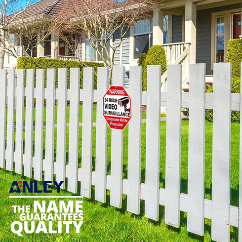 Anley 24 Hour Video Surveillance Sign - Trespassers Will Be Prosecuted Aluminum Warning Sign - UV Protected,