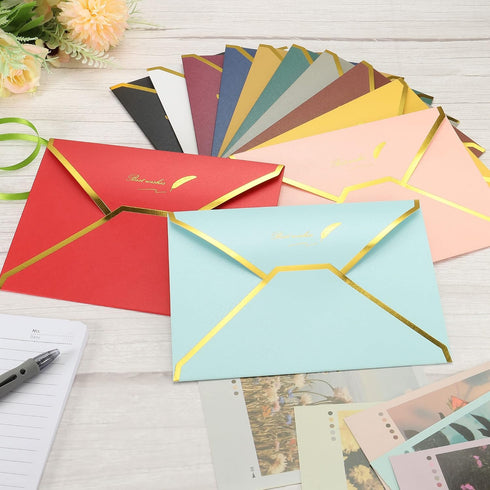 PATIKIL 10 Pack V Flap Envelopes, 7 x 5'' Sky Blue Luxury Style Gold Border for Invitations and Weddings