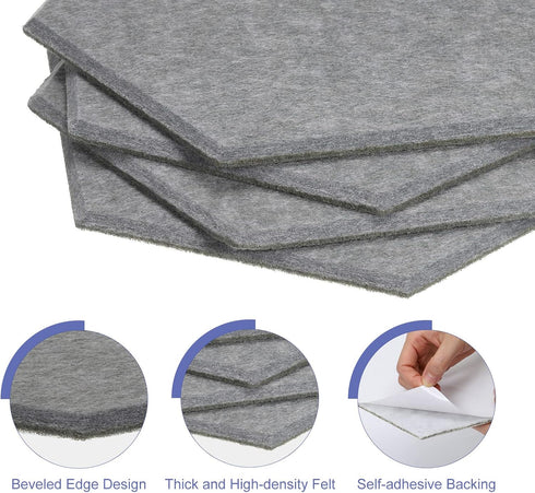 PATIKIL Felt Bulletin Board, 12"x10", 6 Packs Self Adhesive Hexagon Tiles for Sound Proofing Wall Panels, Dark Gray