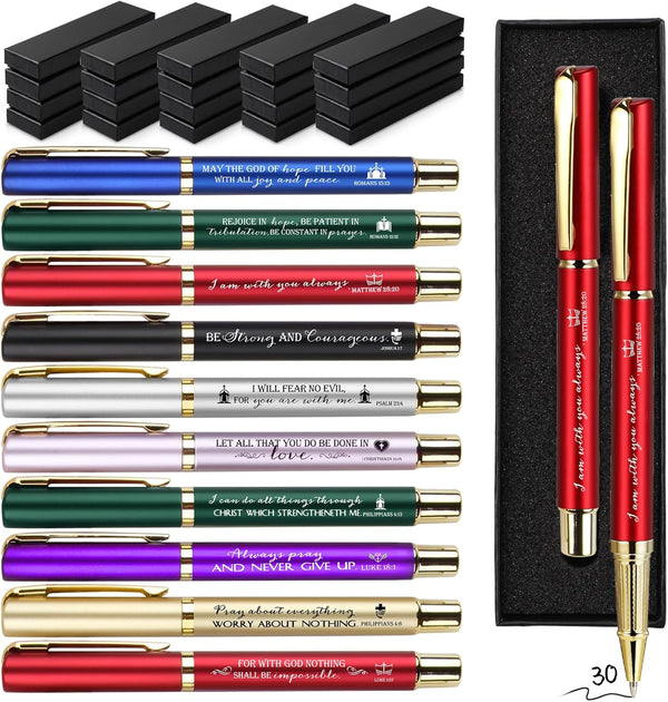 Fumete 30 Set Christmas Christian Pens with Inspirational Quotes, Bible Verse Ballpoint Pen Bulk Thank You Gifts