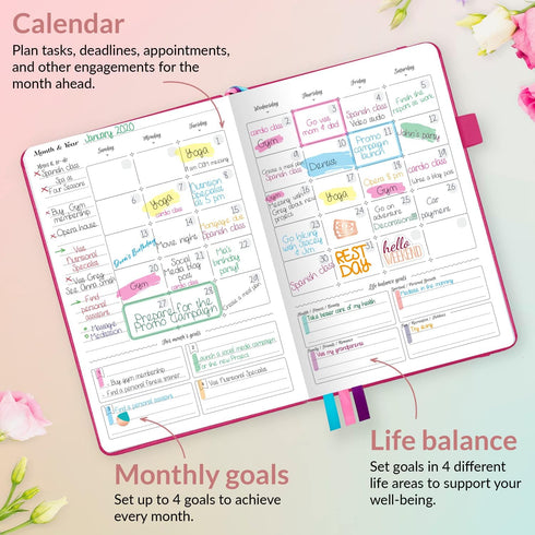 GoGirl Planner and Organizer for Women – Compact Weekly Planner, Goals Journal & Agenda, Hot Pink